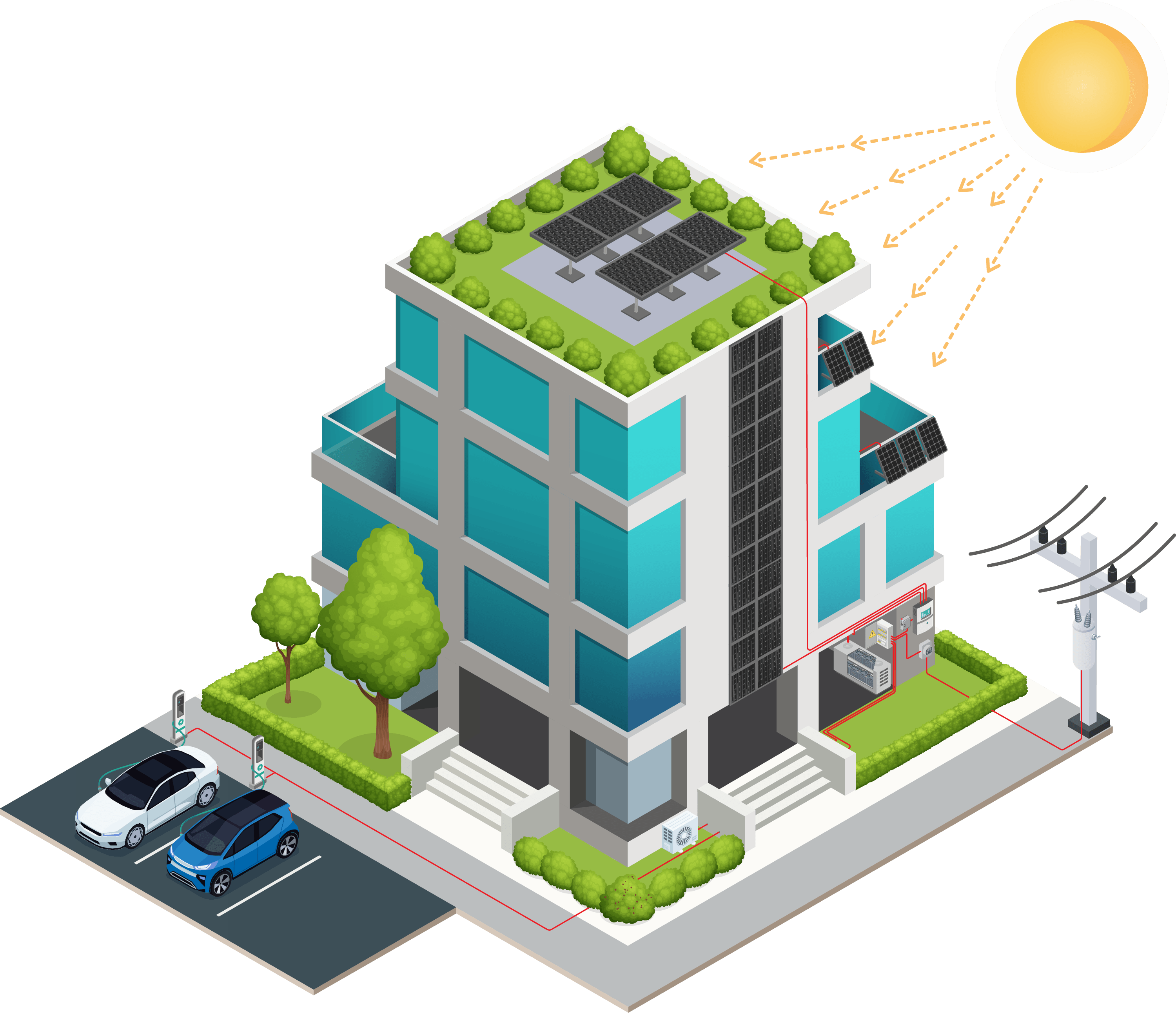 How Solar Works — interactive diagram of a solar-powered building